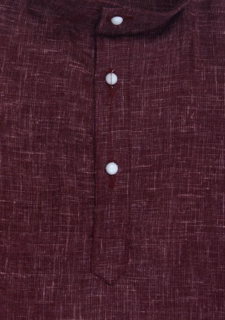 Maroon Solid Blended Kurta Set For Boys - Indya