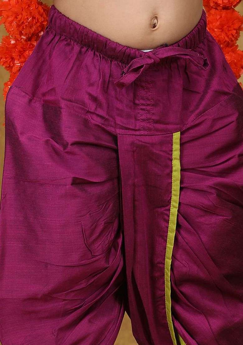 Magenta Gotta Patti Work Cotton Kurta Dhoti Set For Boys - Indya