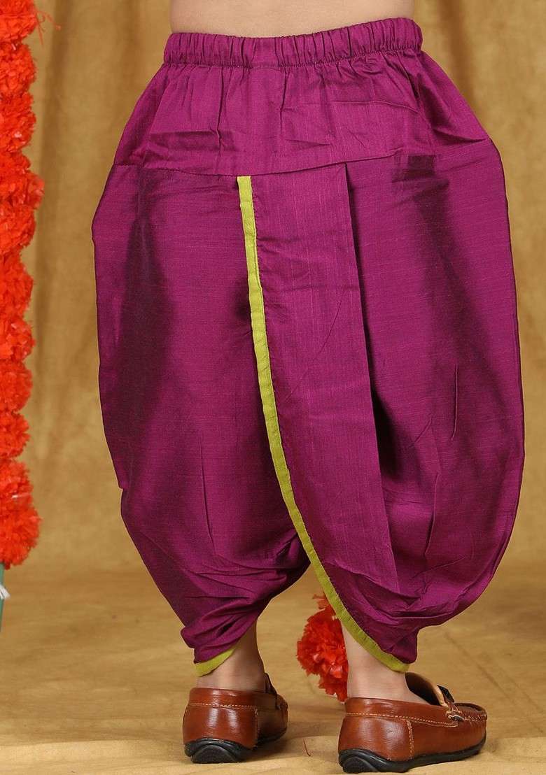 Magenta Gotta Patti Work Cotton Kurta Dhoti Set For Boys - Indya