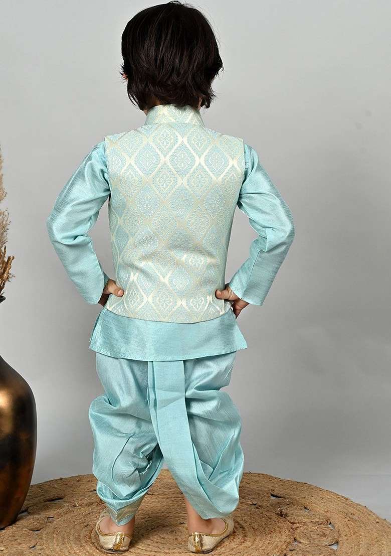 Blue Embroidered Blended Kurta Dhoti Set For Boys - Indya