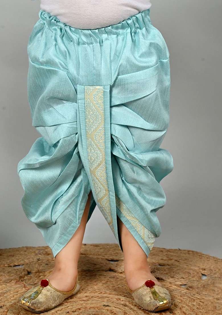 Blue Embroidered Blended Kurta Dhoti Set For Boys - Indya