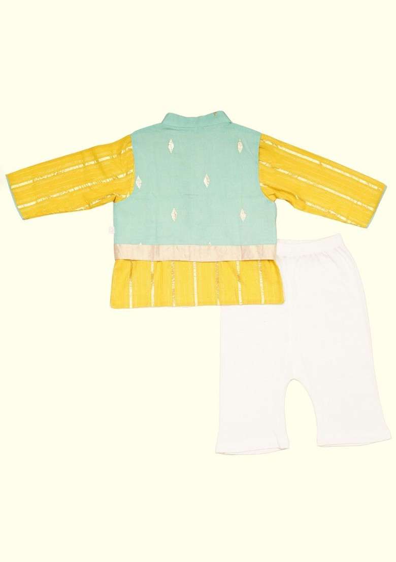 Yellow Woven Design Cotton Kurta Set For Boys - Indya