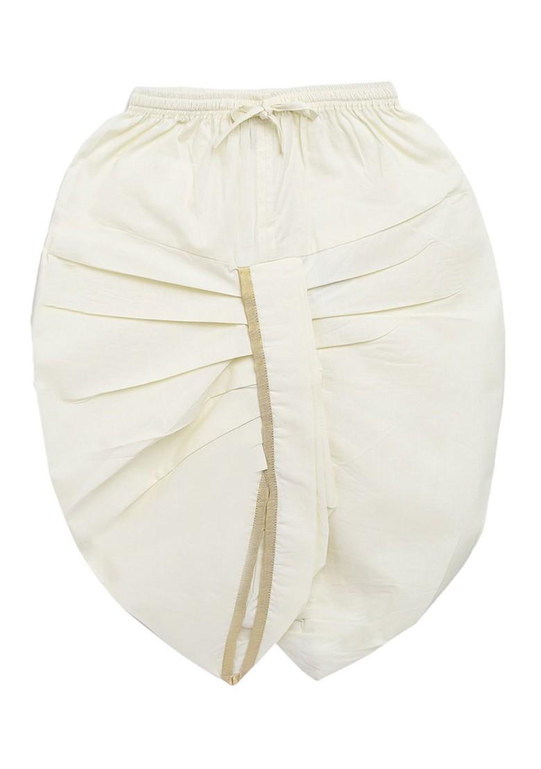 Red Embroidered Cotton Kurta Dhoti Set For Boys - Indya