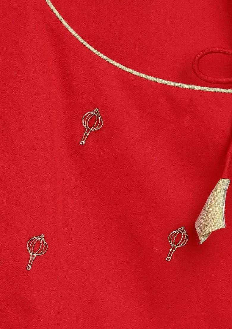 Red Embroidered Cotton Kurta Dhoti Set For Boys - Indya