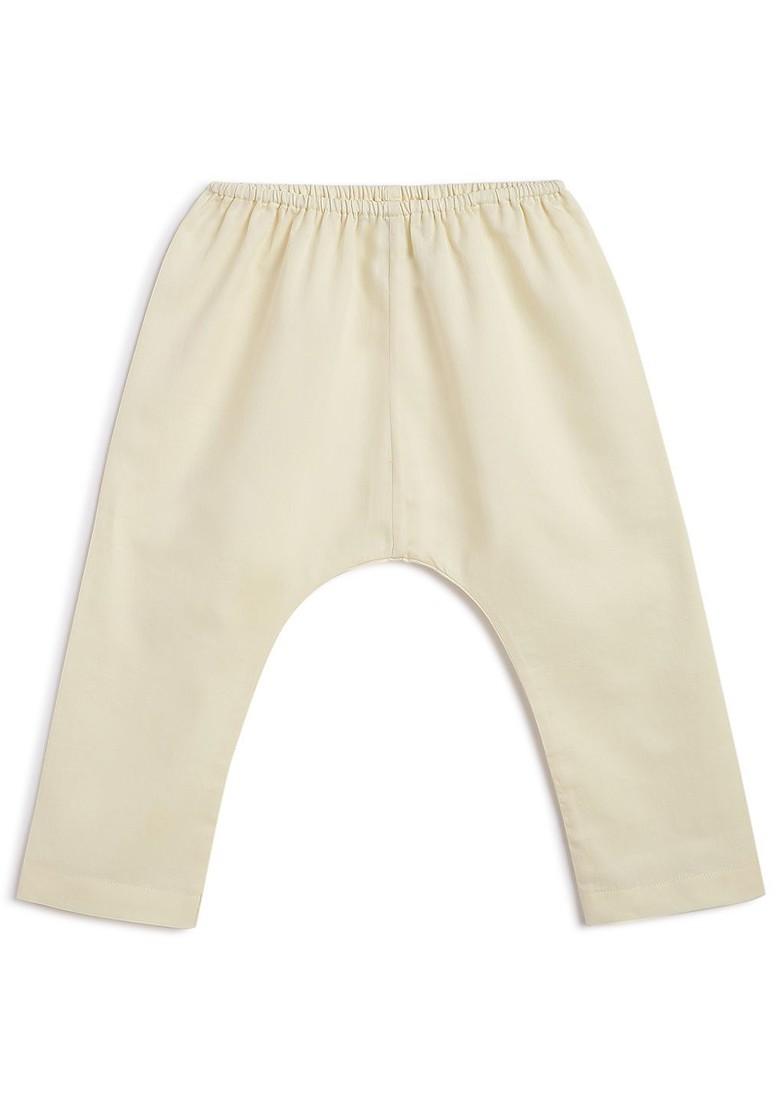 Cream Embroidered Cotton Kurta Set For Boys - Indya