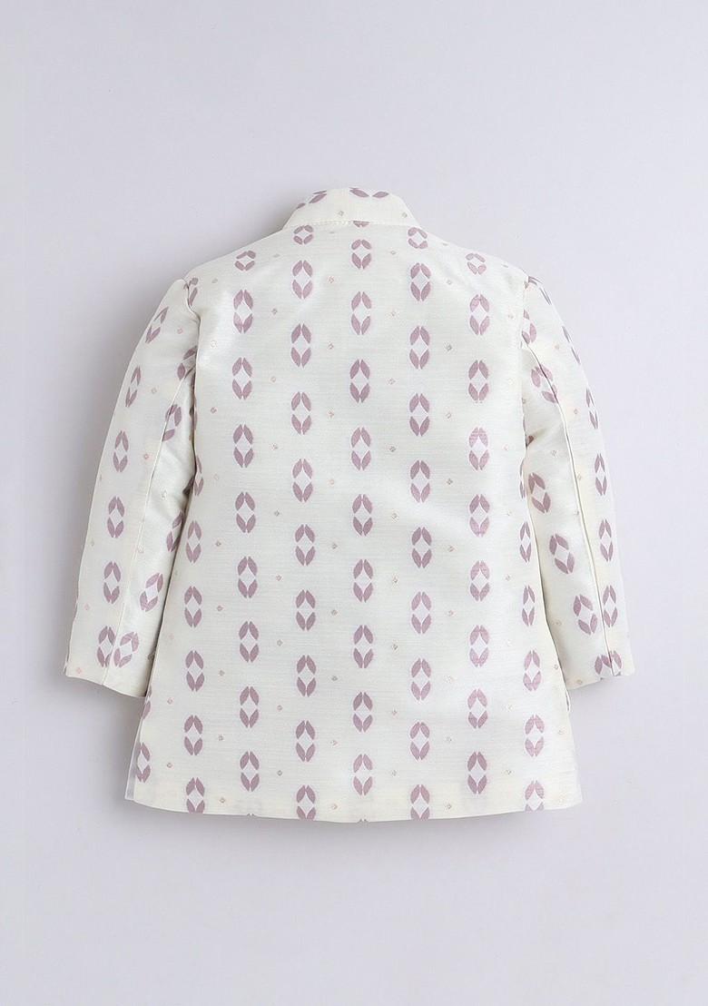 Pink Printed Silk Kurta Set For Boys - Indya