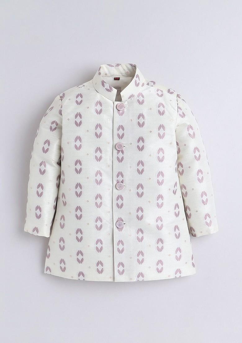 Pink Printed Silk Kurta Set For Boys - Indya