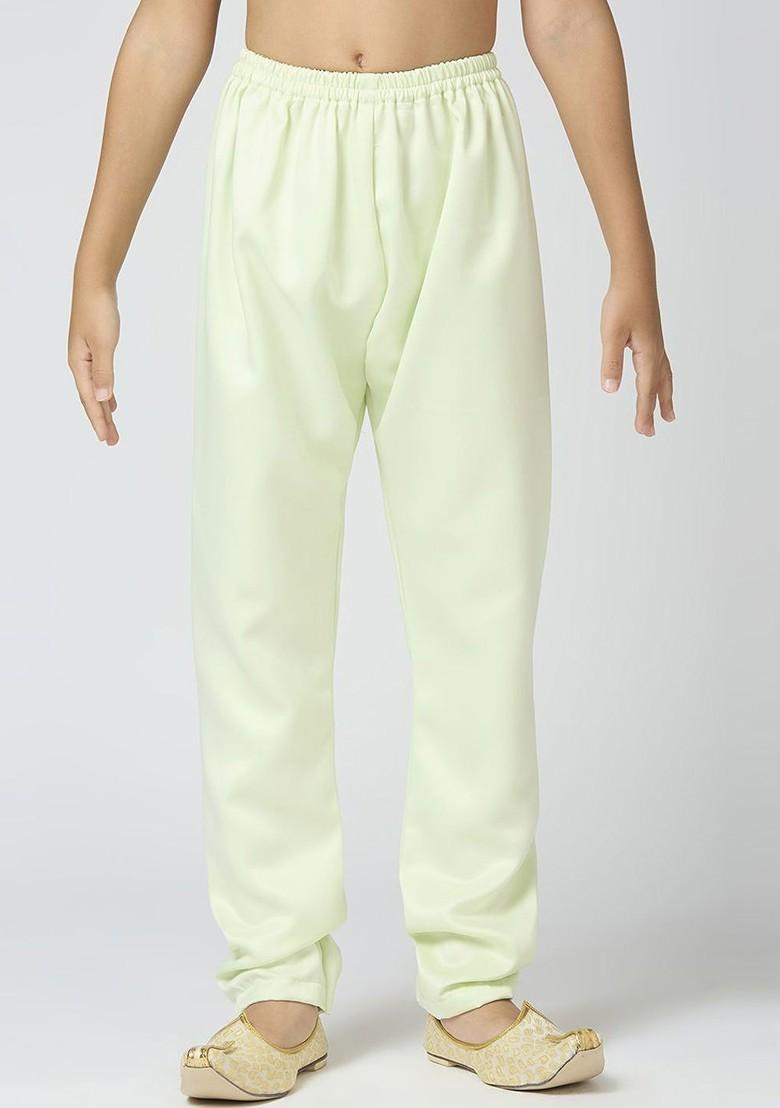 Green Woven Design Cotton Kurta Set For Boys - Indya