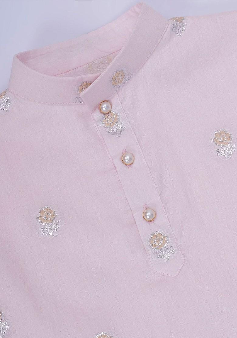 Pink Woven Design Cotton Kurta Dhoti Set For Boys - Indya