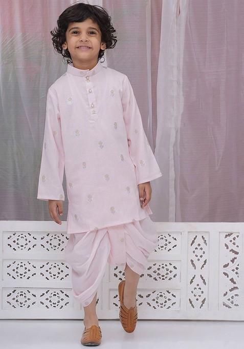 Pink Woven Design Cotton Kurta Dhoti Set For Boys — view on Indya