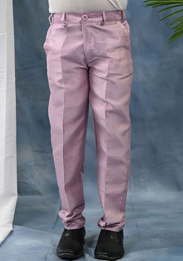 Mauve Embroidered Blended Kurta Set For Boys - Indya