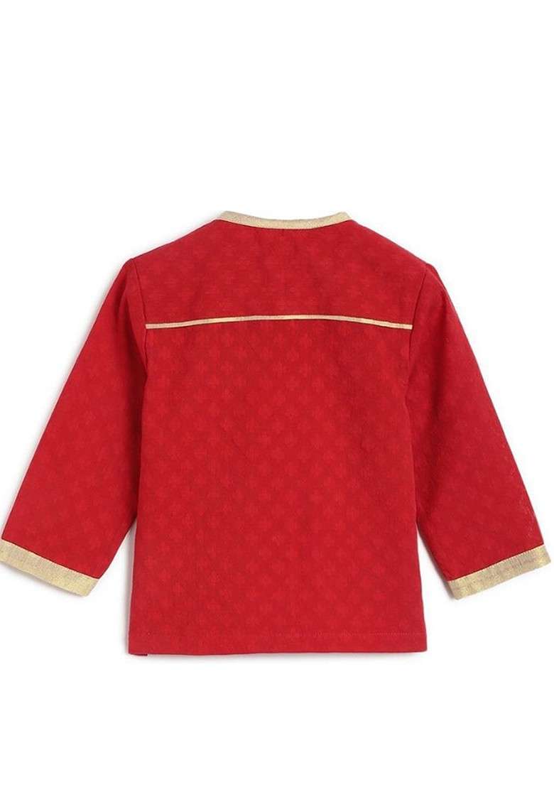 Red Embroidered Cotton Kurta Dhoti Set For Boys - Indya