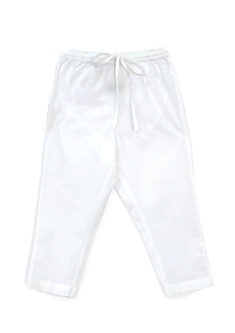 White Printed Cotton Kurta Set For Boys - Indya