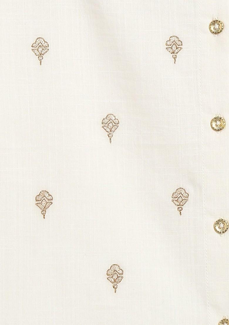 White Embroidered Cotton Kurta Dhoti Set For Boys - Indya