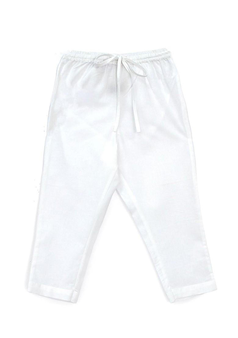 White Printed Cotton Kurta Set For Boys - Indya