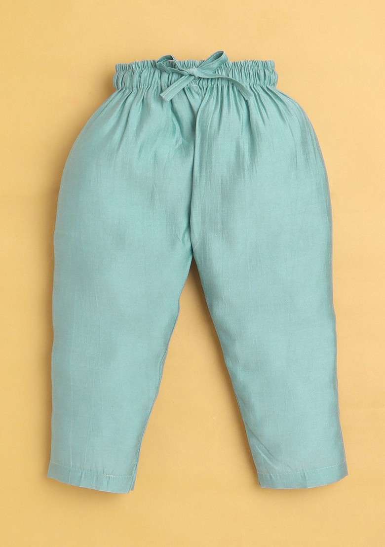 Turquoise Blue Embroidered Blended Kurta Dhoti Set For Boys - Indya