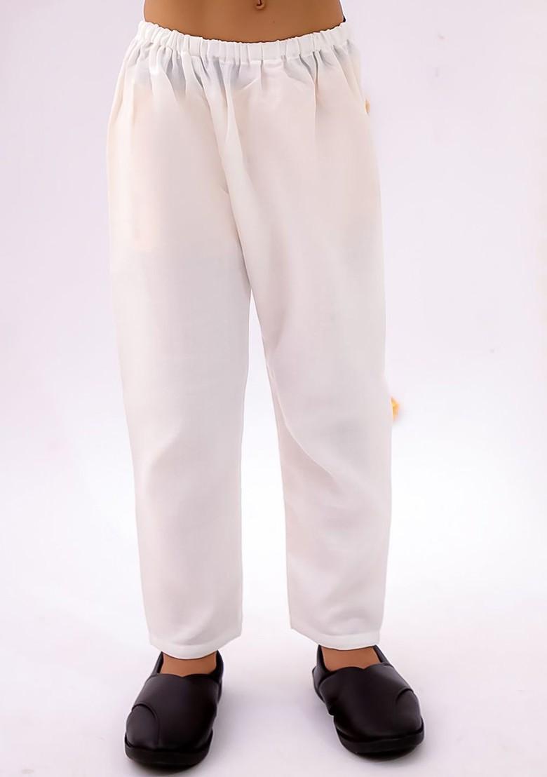 White Floral Cotton Kurta Set For Boys - Indya