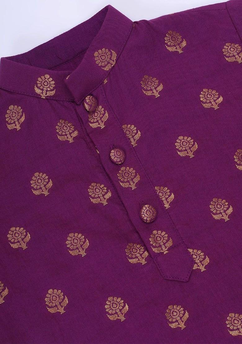 Purple Woven Design Cotton Kurta Dhoti Set For Boys - Indya