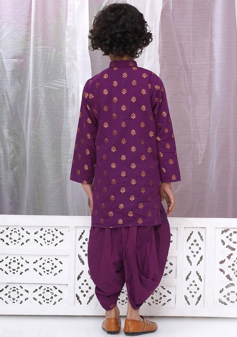 Purple Woven Design Cotton Kurta Dhoti Set For Boys - Indya