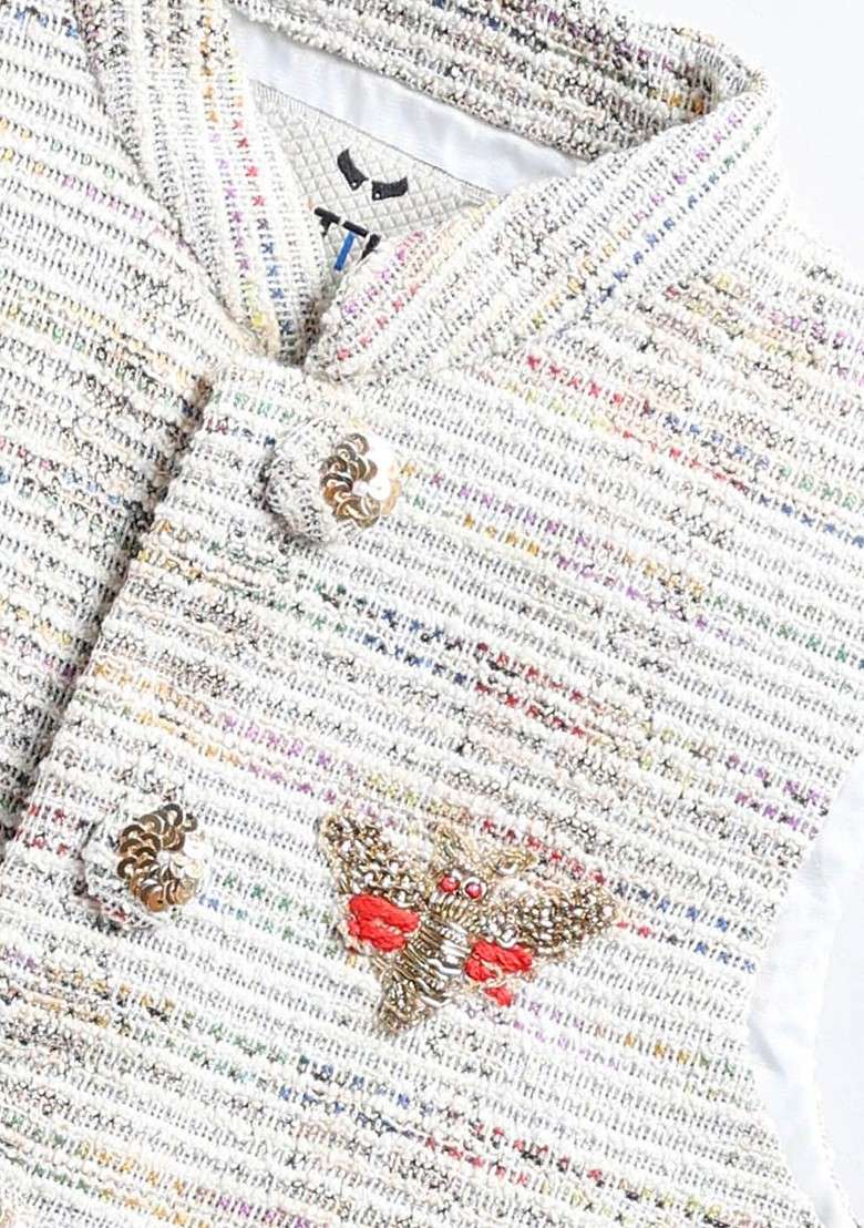 Beige Embroidered Blended Nehru Jacket Set For Boys - Indya