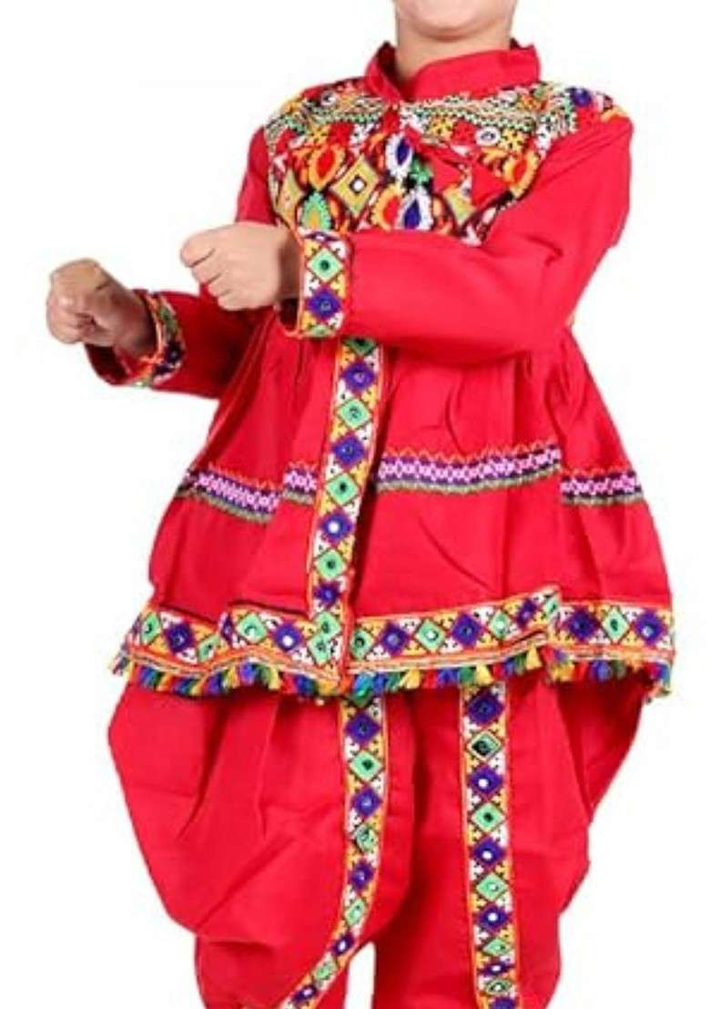 Red Embroidered Blended Kurta Dhoti Set For Boys - Indya