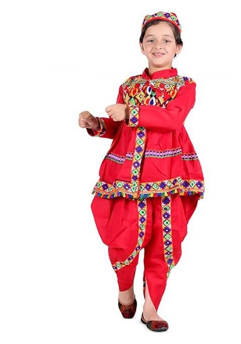 Red Embroidered Blended Kurta Dhoti Set For Boys — view on Indya