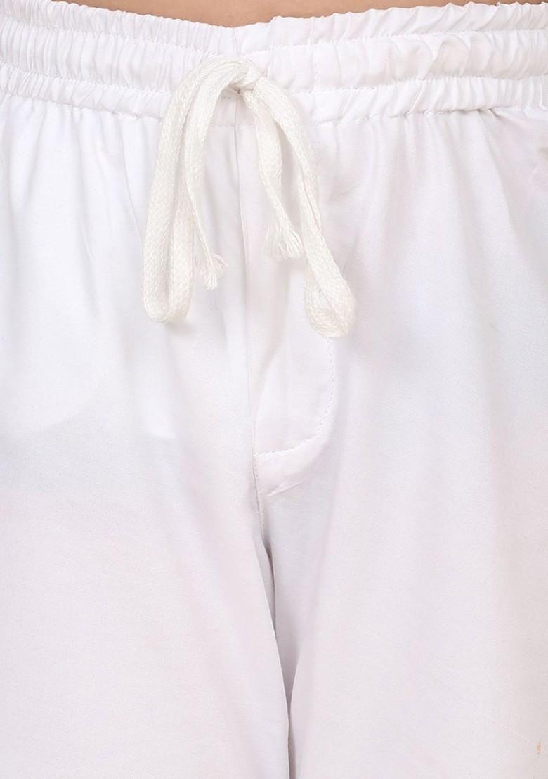 White Solid Blended Kurta Set For Boys - Indya