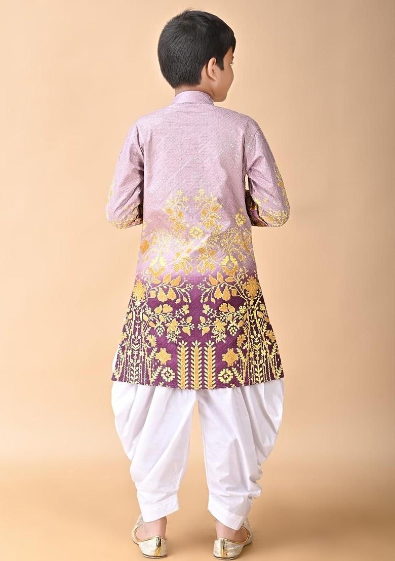 Purple Embroidered Viscose Rayon Kurta Set For Boys - Indya