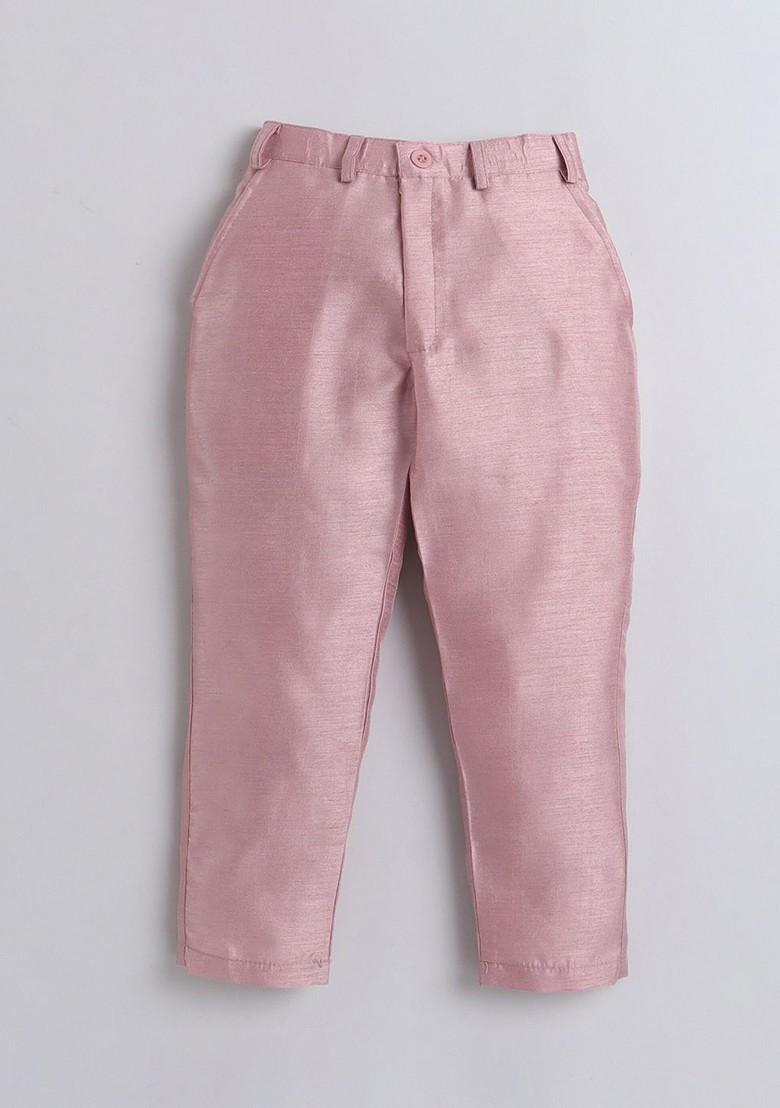 Pink Embroidered Blended Nehru Jacket Set For Boys - Indya