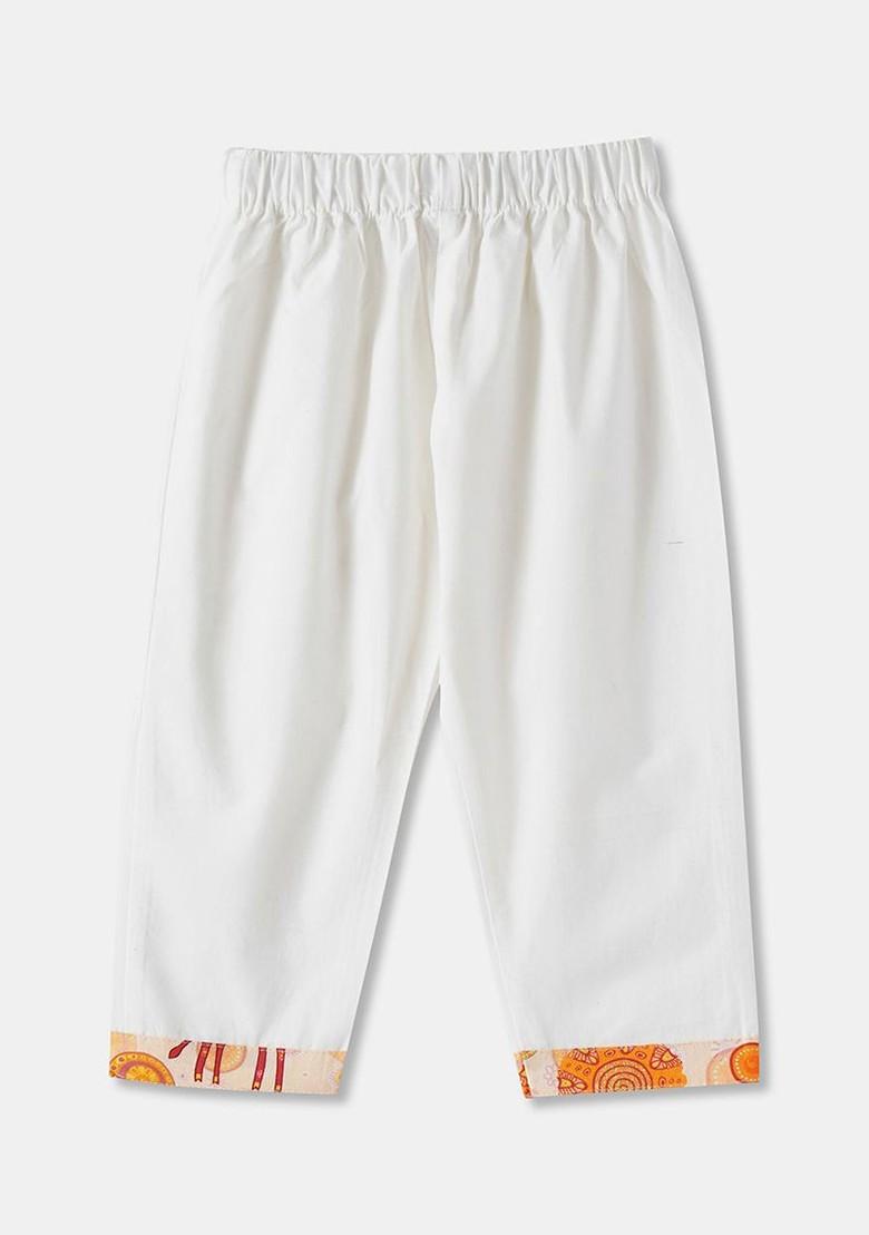 Cream Printed Cotton Kurta Set For Boys - Indya