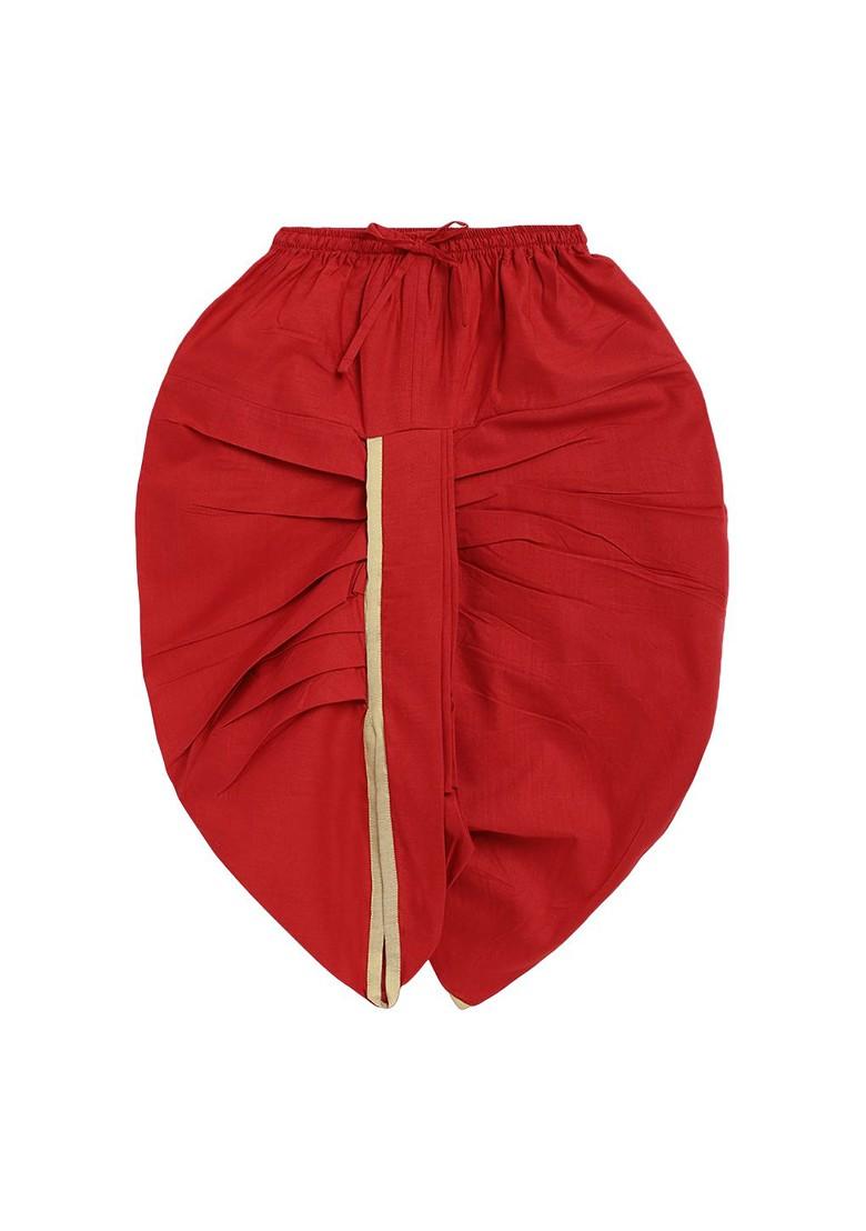 Cream Embroidered Cotton Kurta Dhoti Set For Boys - Indya