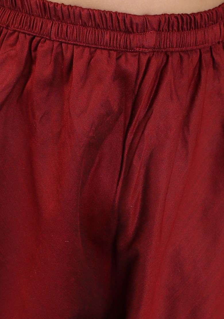 Maroon Embroidered Blended Kurta Set For Boys - Indya