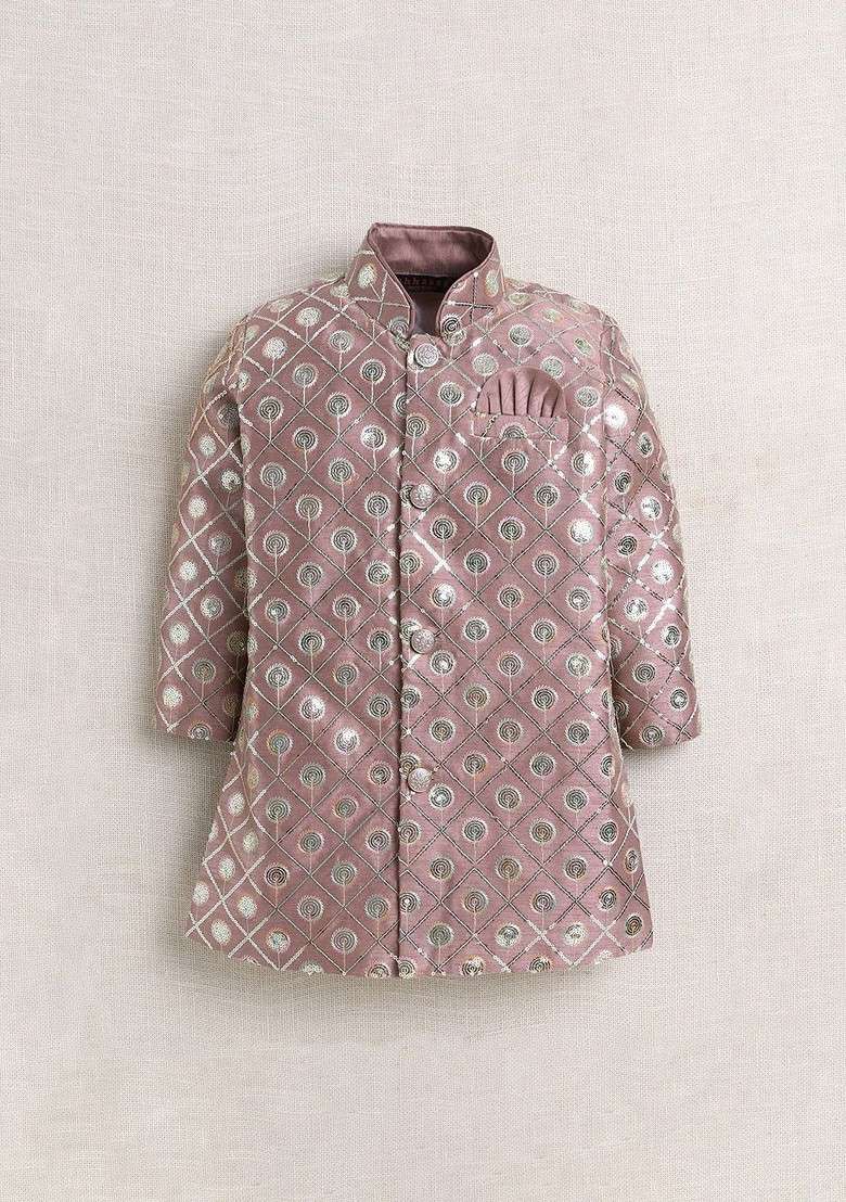 Pink Sequinned Blended Kurta Set For Boys - Indya