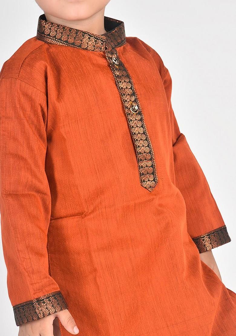 Maroon Woven Design Cotton Kurta Dhoti Set For Boys - Indya