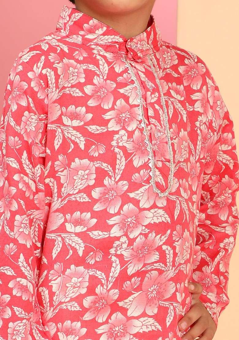 Coral Printed Blended Kurta Set For Boys - Indya