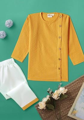 Yellow Woven Design Cotton Kurta Set For Boys