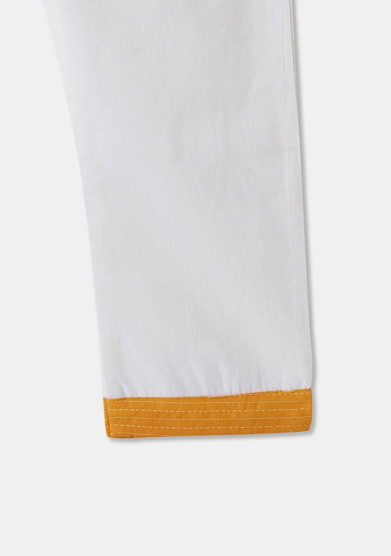 Yellow Woven Design Cotton Kurta Set For Boys - Indya