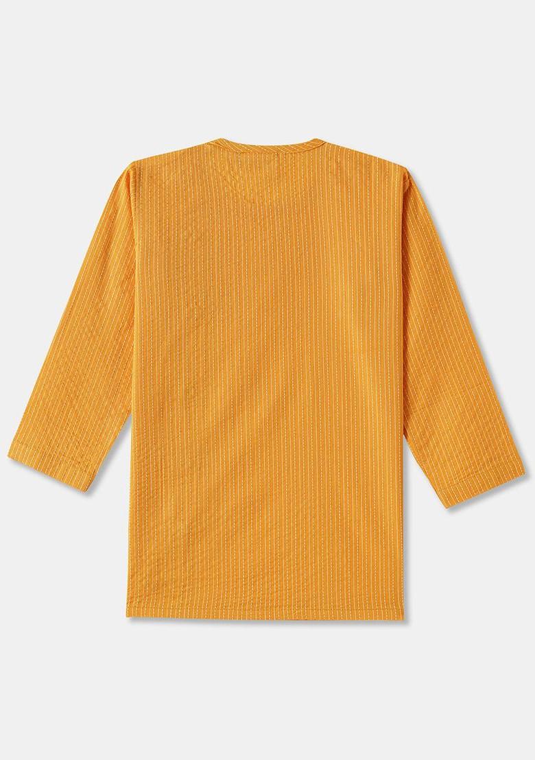 Yellow Woven Design Cotton Kurta Set For Boys - Indya