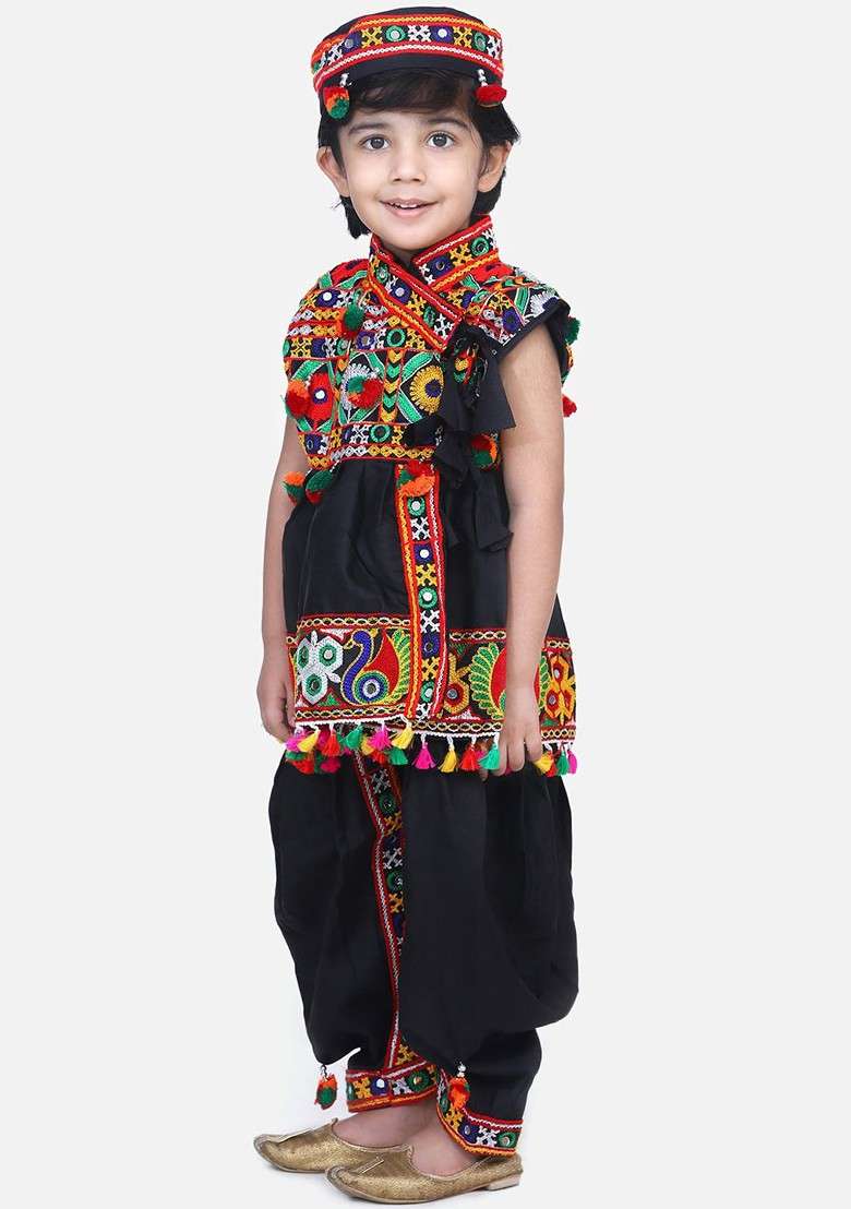Black Embroidered Blended Kurta Dhoti Set For Boys - Indya