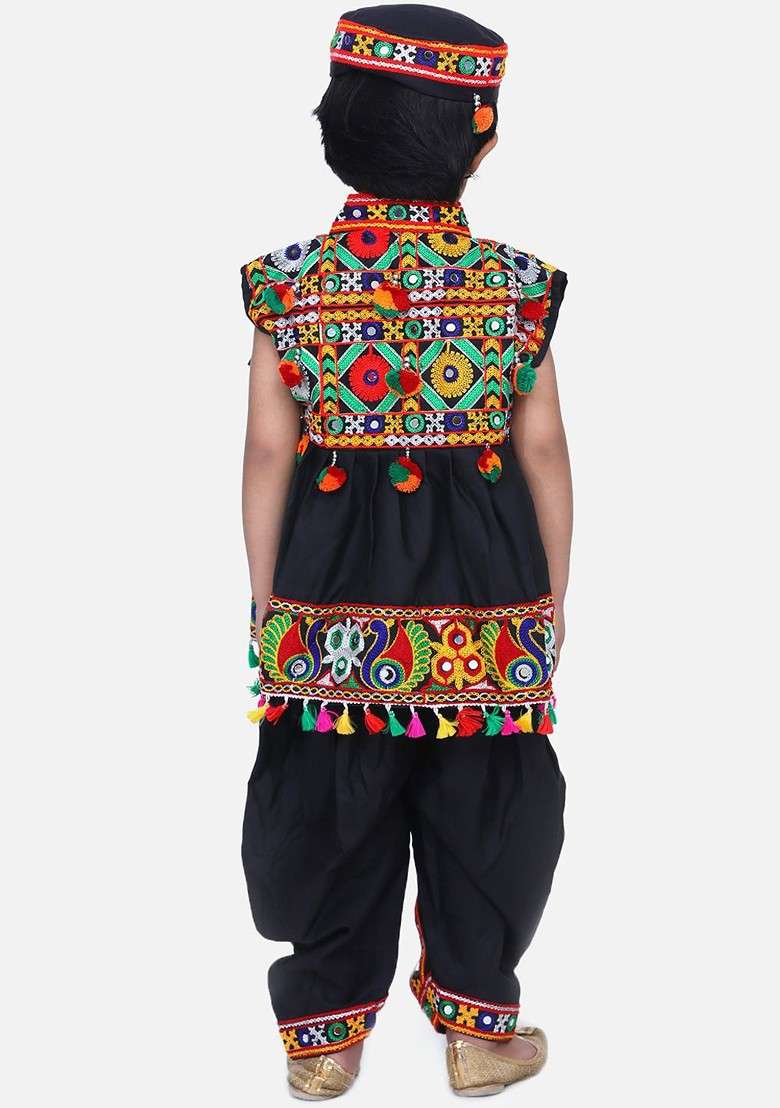 Black Embroidered Blended Kurta Dhoti Set For Boys - Indya