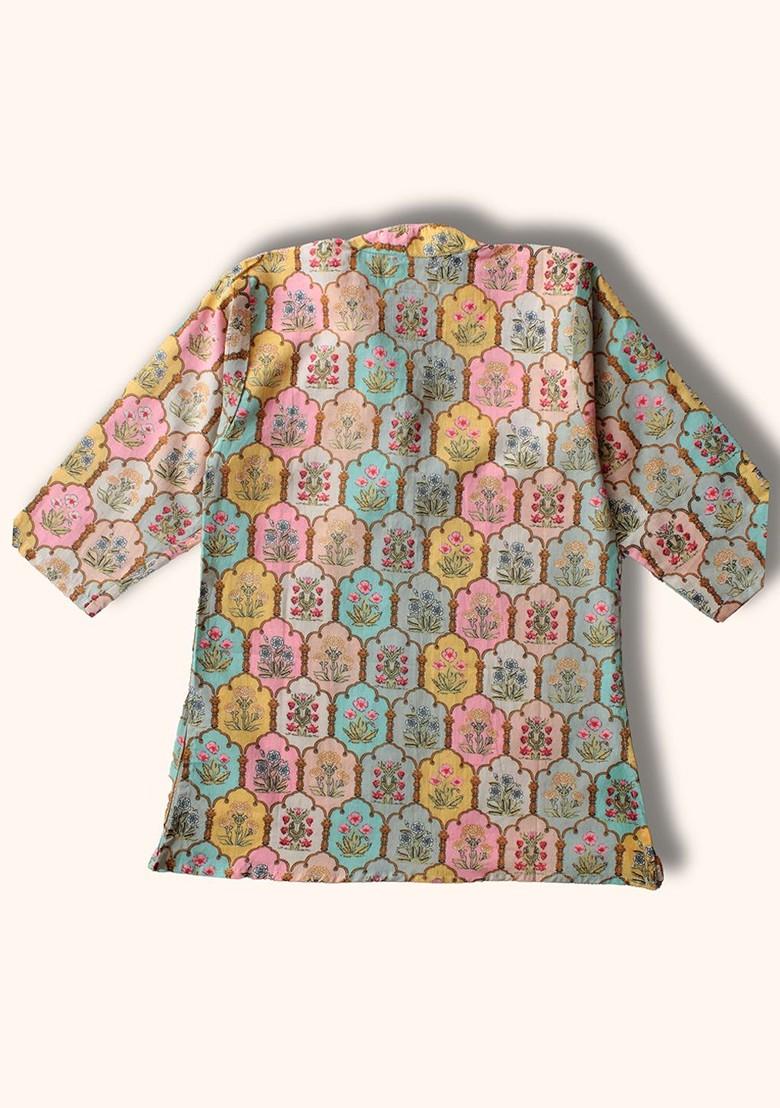 Green Printed Cotton Kurta Set For Boys - Indya