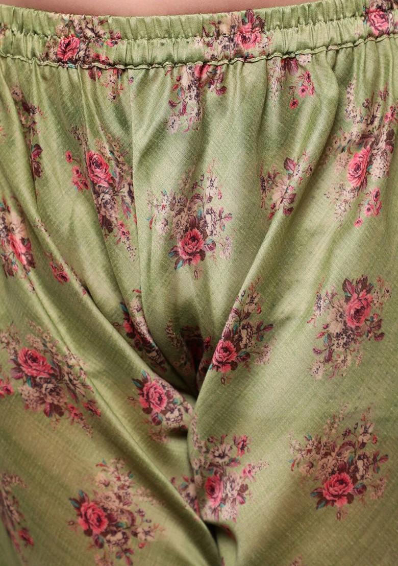 Green Printed Silk Kurta Set For Boys - Indya