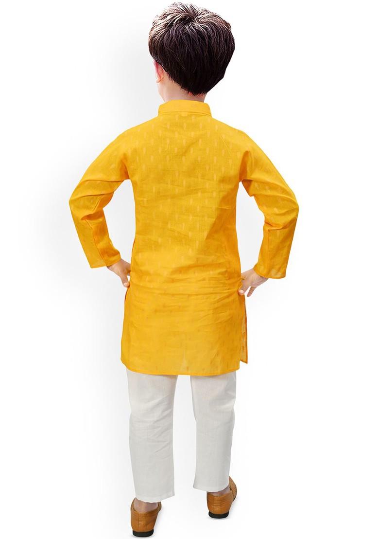Yellow Embroidered Cotton Kurta Set For Boys - Indya