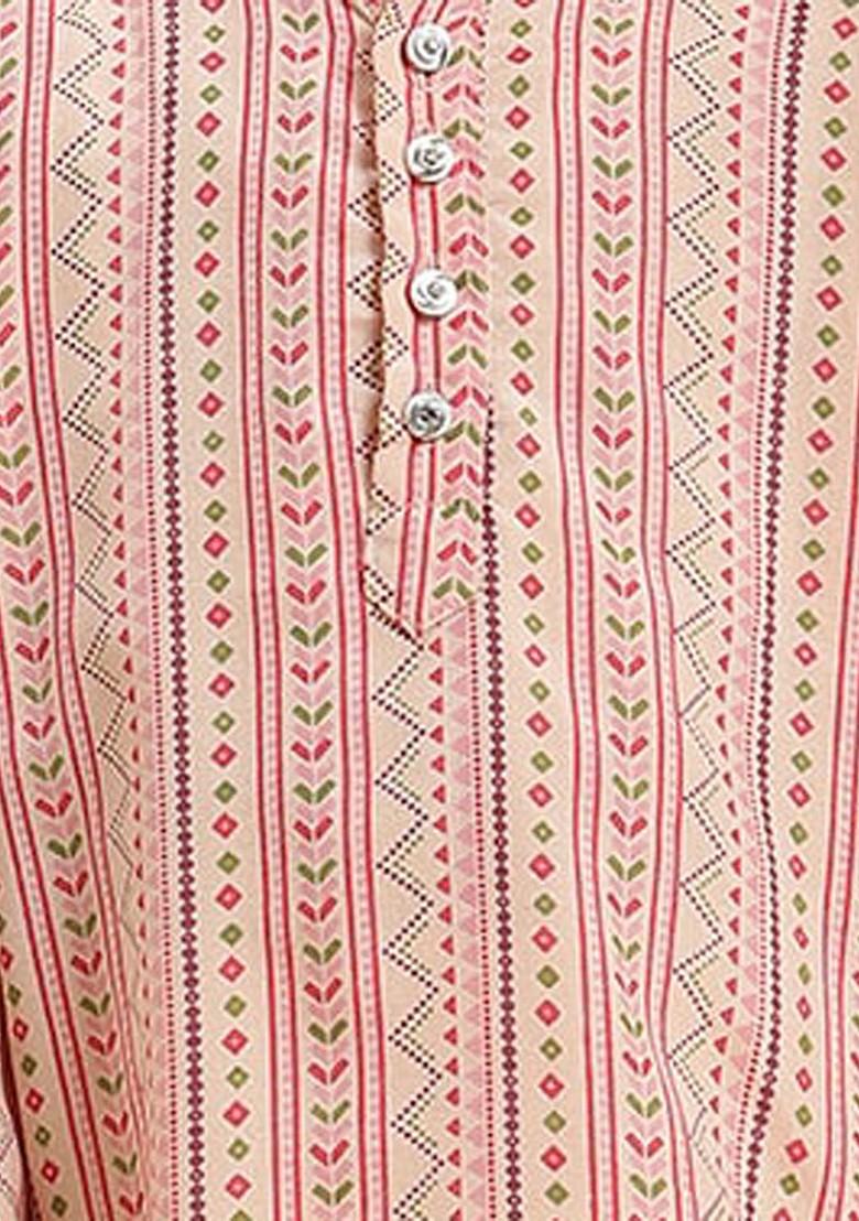 Peach Printed Cotton Kurta Set For Boys - Indya