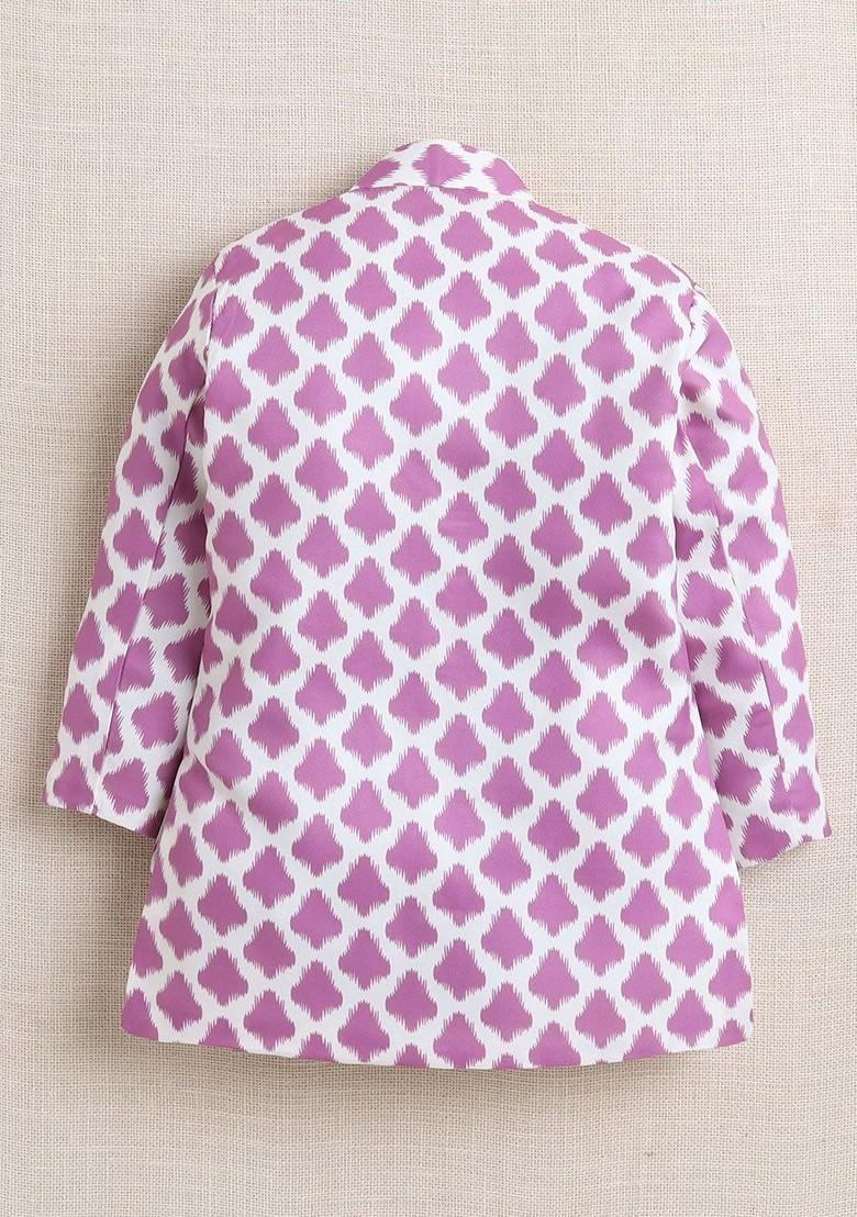 Lavender Printed Blended Nehru Jacket Set For Boys - Indya