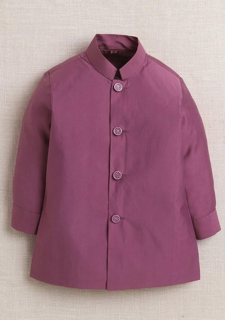 Pink Solid Blended Nehru Jacket Set For Boys - Indya