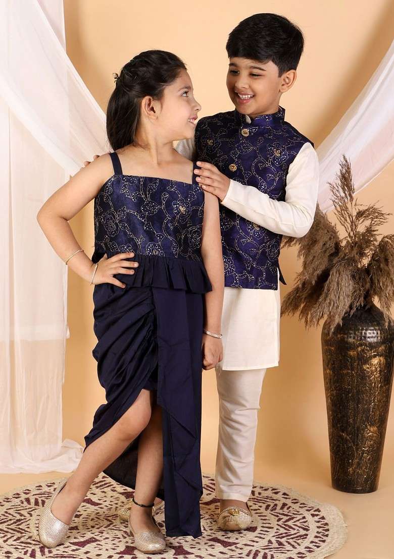 Cream Solid Blended Nehru Jacket Set For Boys - Indya