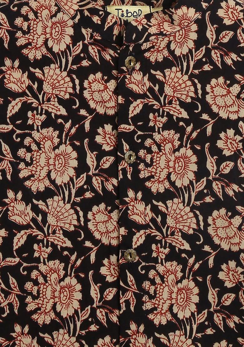 Black Printed Cotton Kurta Set For Boys - Indya