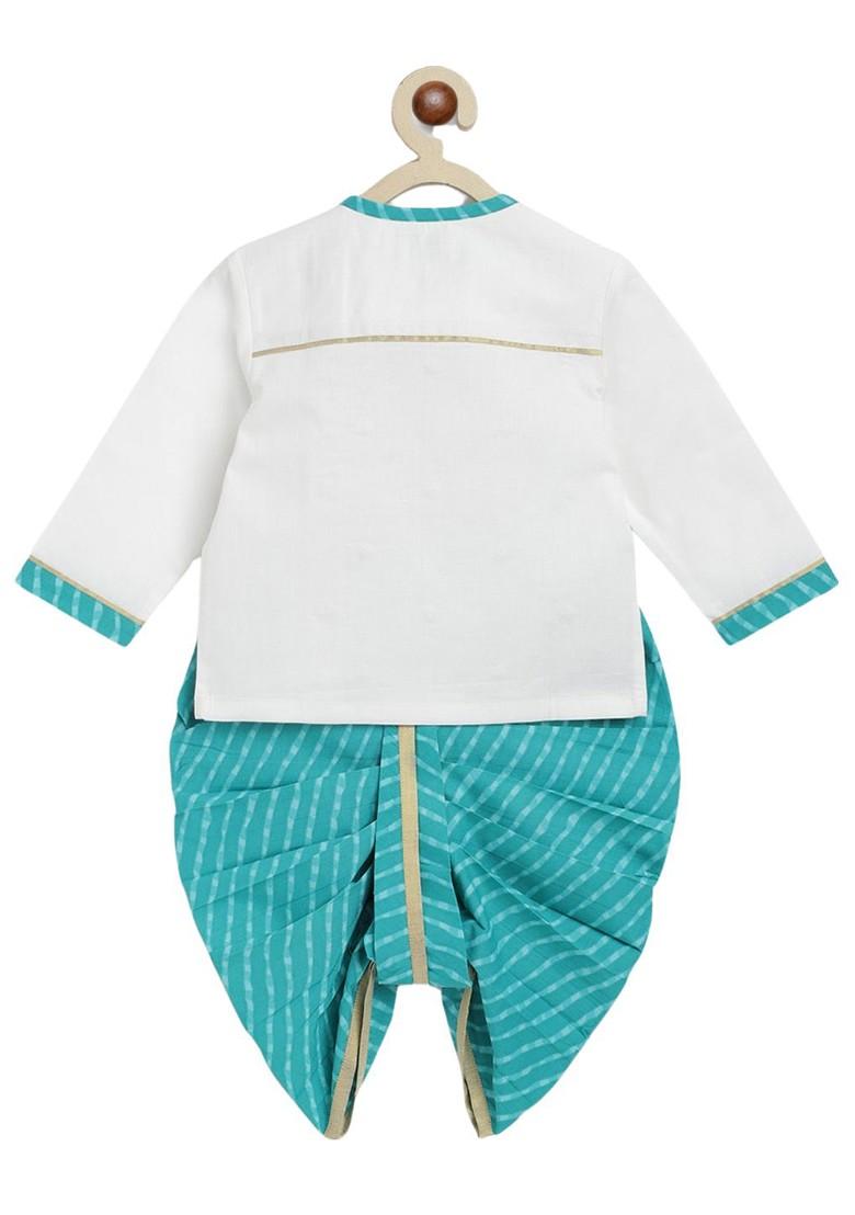 Blue Embroidered Cotton Kurta Dhoti Set For Boys - Indya