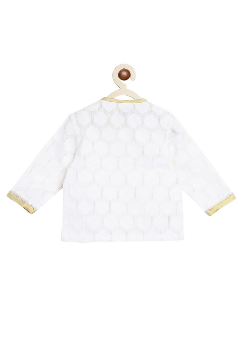 White Embroidered Blended Kurta Dhoti Set For Boys - Indya